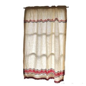 Vtg Retro 1970s Embroidered Curtain Panels Valance Linen Fringe Cafe Set Sears
